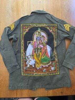 Vintage Dutch Army Jacket Decorated with Radha and Krishna